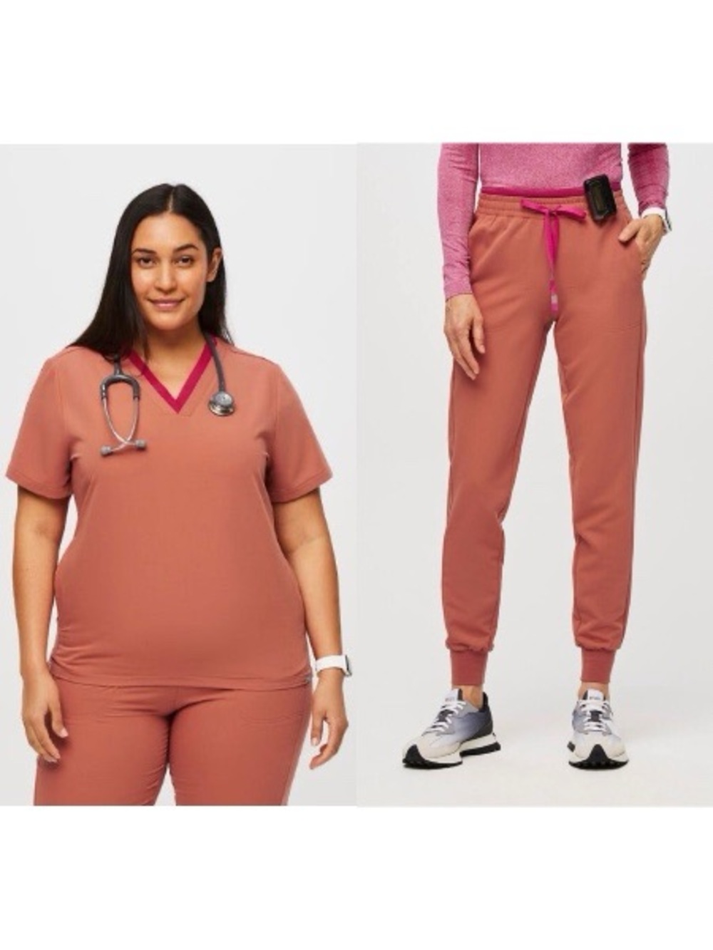 Figs 2pc. Set Oran Scrub Top and Mari Scrub Pants In Ultra Rose/Terracotta XS/SP